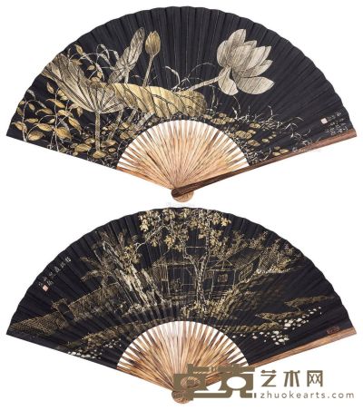 屈兆麟 山水花卉 17.5×53.5cm