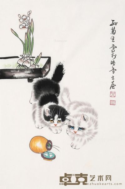 孙菊生 猫戏图 69×45cm