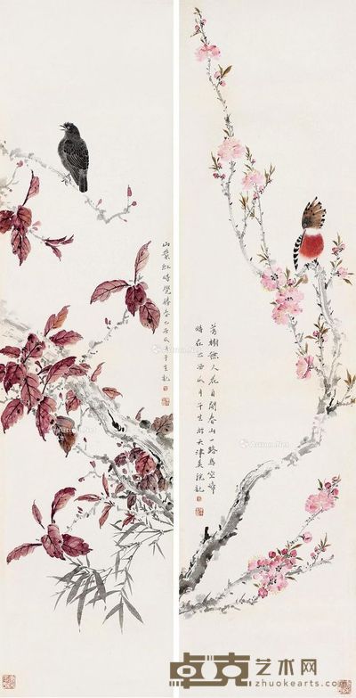 周午生 花鸟 131×34cm×2