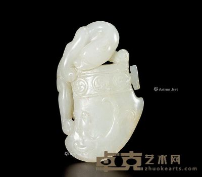 清中期 白玉螭龙纹斧形珮 高7cm