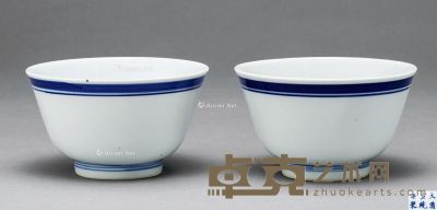 清宣统 白釉青花碗 （二件） 直径9.5cm