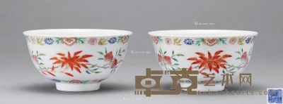清道光 粉彩花卉福寿碗 （二件） 直径11.7cm
