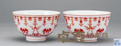 清道光 梵红彩福寿碗 （二件） 直径12.5cm
