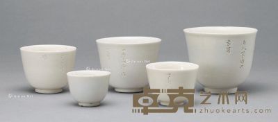 清 德化窑刻文字套杯 （五件） 直径4.5-8.3cm