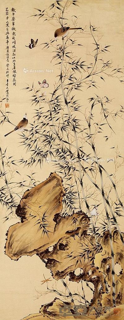 王青之 竹林小鸟 136×53cm