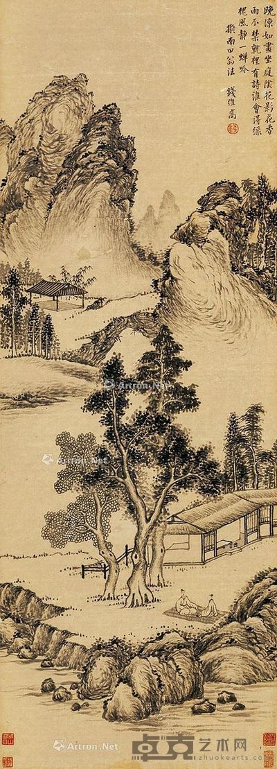 钱维乔 晚凉闲坐 107×38cm