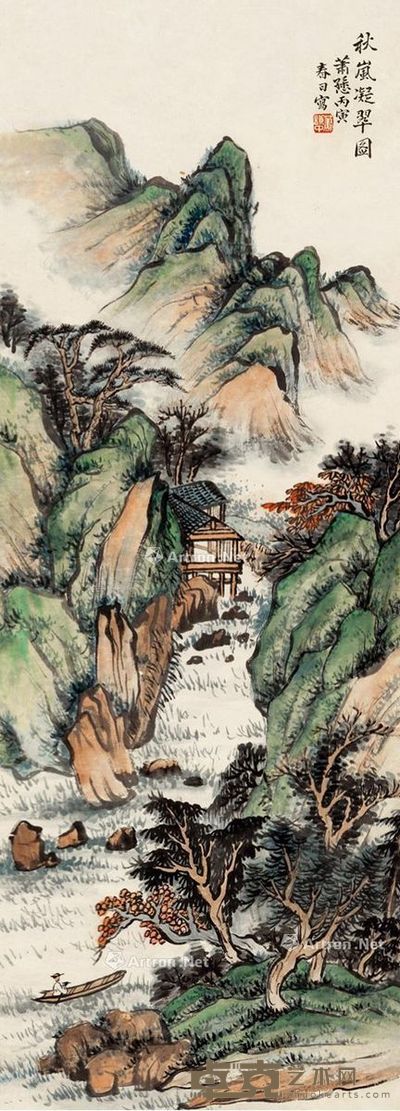 萧逊 秋岚凝翠 117×42cm