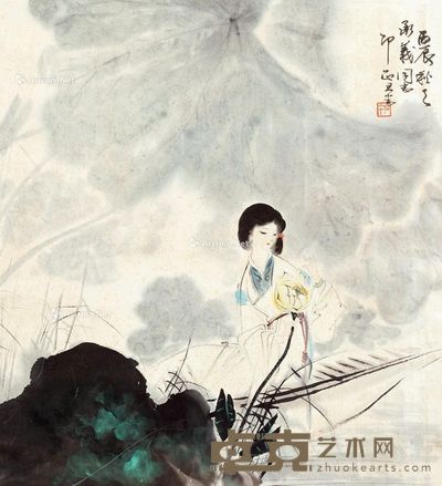 刘旦宅 荷花仕女 67×62cm