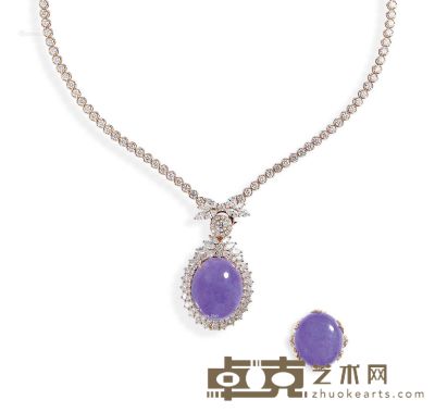 天然紫罗兰翡翠 配 钻石 项链 及 戒指 套装 