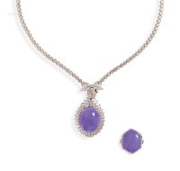 天然紫罗兰翡翠 配 钻石 项链 及 戒指 套装