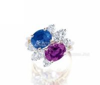 2.15克拉 天然「马达加斯加」粉色蓝宝石 及 2.59克拉 天然「斯里兰卡」蓝宝石 配 钻石 戒指
