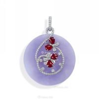 天然紫罗兰翡翠 配 红宝石、钻石吊坠