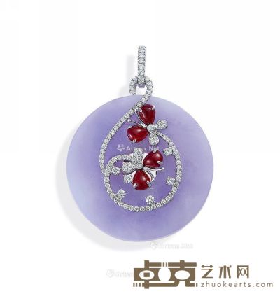 天然紫罗兰翡翠 配 红宝石、钻石吊坠 