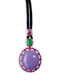 天然紫罗兰翡翠 配 红宝石、钻石 吊坠