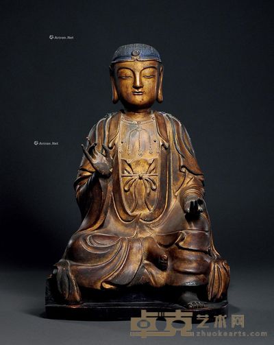 明末清初 木胎漆金说法文殊 高57cm