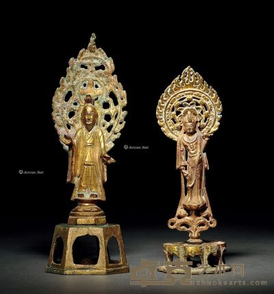 隋-唐 铜鎏金老子、观音造像 （一组） 高14.5cm；高12.5cm