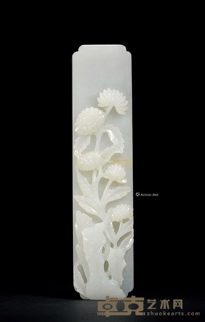 清 白玉花卉纹镇纸(带座) 长16cm