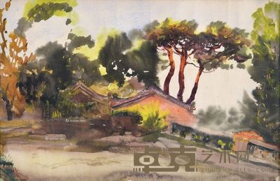 李铁夫 山寺秋景 37×57cm