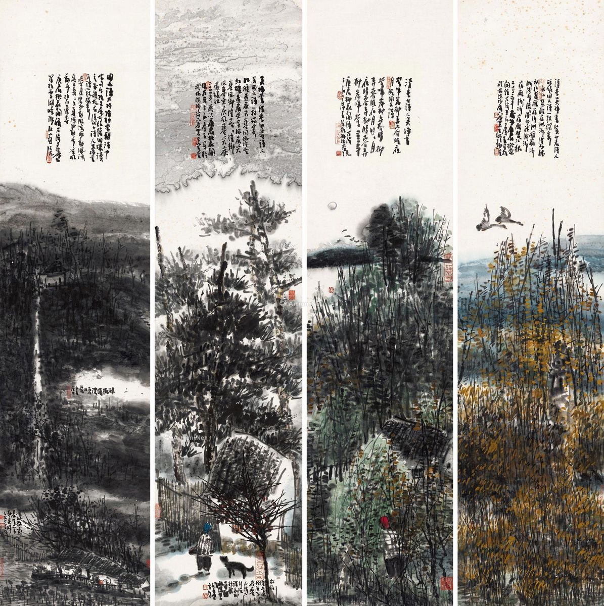 曾宓 四季山水屏