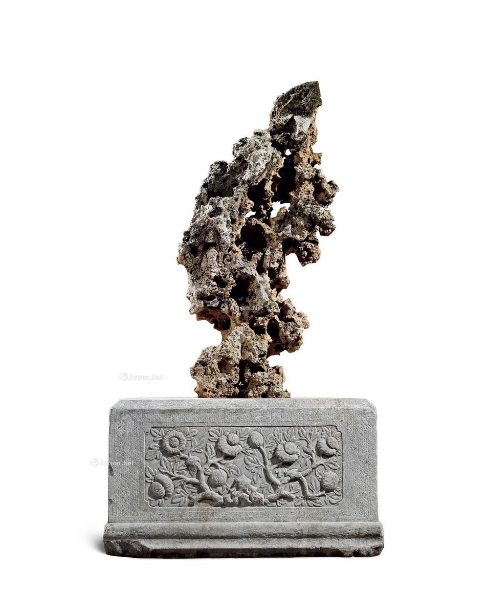 清 青石石座连赏石 48×99×186cm