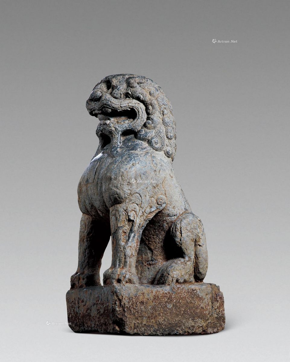 明 青石令牌狮子 70×50×140cm