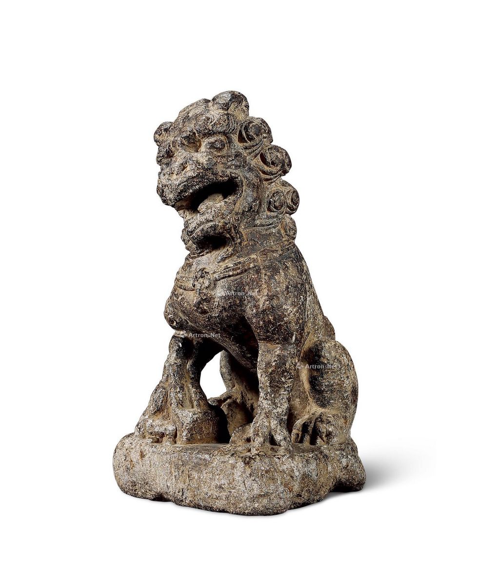 明 青石案头石狮 (一只) 17×14.5×28cm