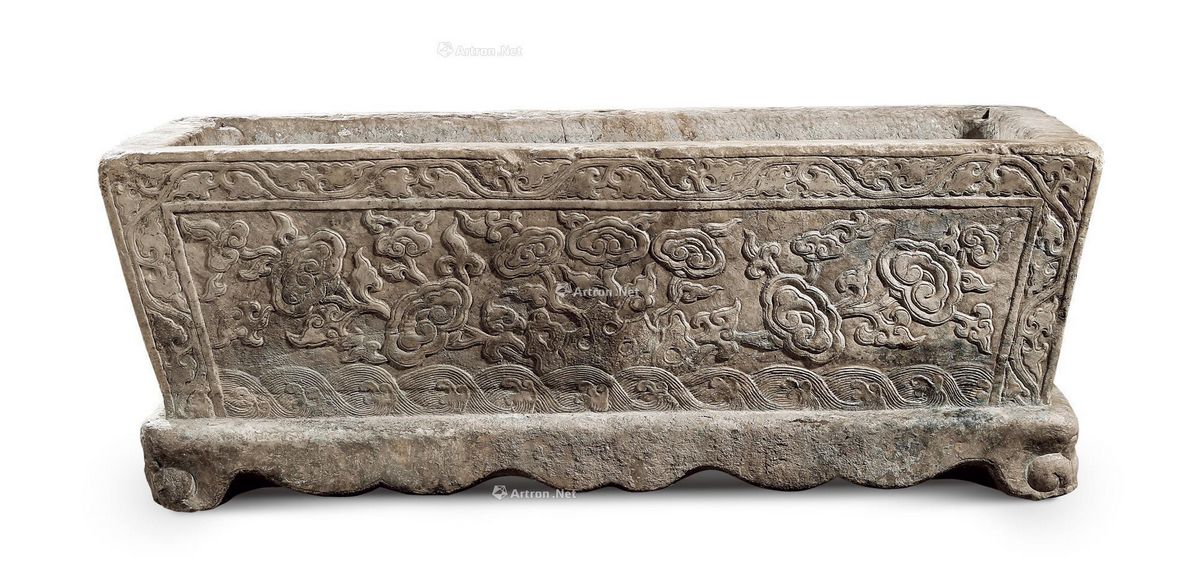 明 汉白玉花卉纹石盆 49×110×42cm