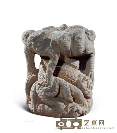 明 青石瑞兽纹石座 40×40×50cm