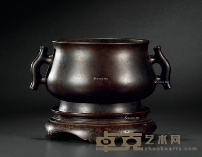 清初 铜蚰龙耳炉（带座） 高15.2cm；重3850g