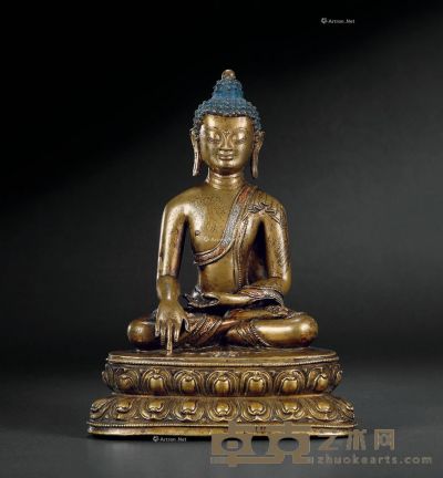 14世纪 合金铜释迦牟尼佛坐像（嵌银嵌红铜） 高21.2cm