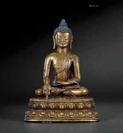 14世纪 合金铜释迦牟尼佛坐像（嵌银嵌红铜）