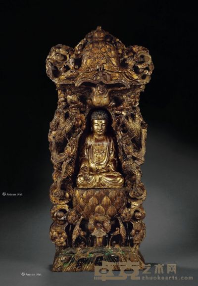 清 木胎京造释迦像（加龛） 高84cm