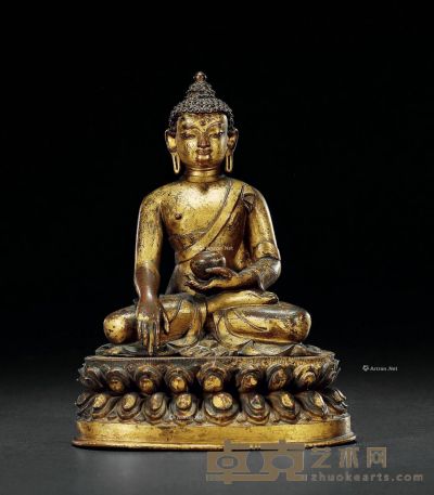 16世纪 铜鎏金释迦牟尼坐像 高15cm