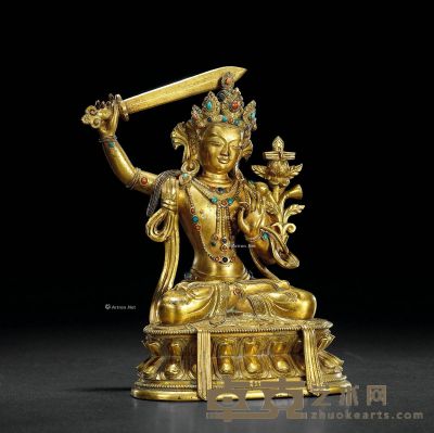清 铜鎏金文殊菩萨坐像 高16.8cm