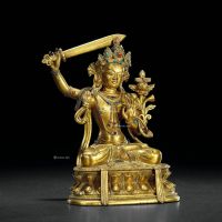 清 铜鎏金文殊菩萨坐像