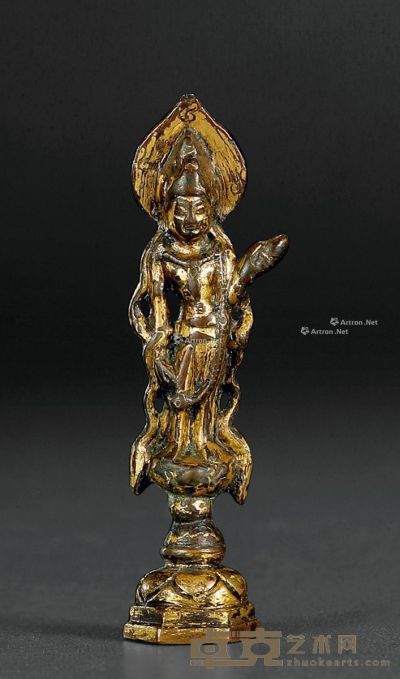 唐 铜鎏金观音菩萨立像 高6.8cm