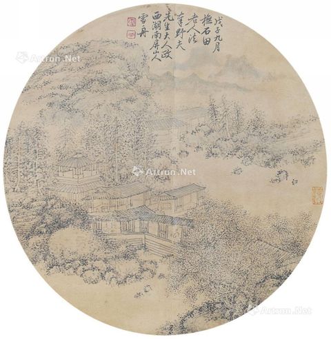 释雪舟 幽溪水榭图