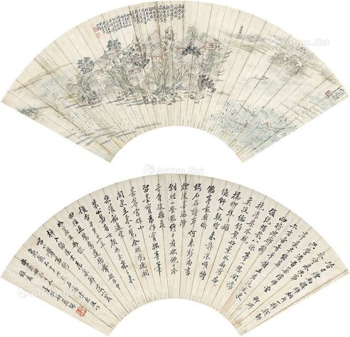 许鼐龢 鸳湖泛棹图 行书自作诗