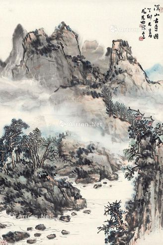 尤无曲 深山古寺图