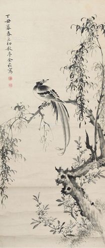 余崧 暮春鸣松图