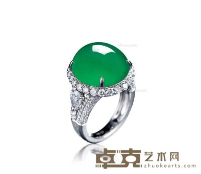 天然缅甸翡翠配钻石戒指 --