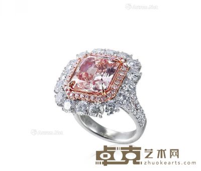 “红粉佳人”6.53克拉艳粉棕色钻石配钻石戒指 --