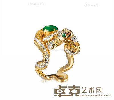 马瑞设计 五毒系列之“蛇”金镶翡翠钻石戒指 --