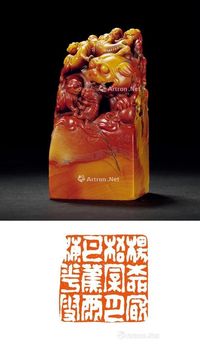 寿山杜陵石子母狮钮章