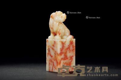 寿山红花芙蓉石古兽钮章 3×3.2×8.8cm