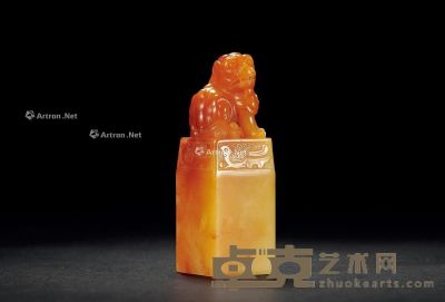 寿山红花芙蓉石古兽钮章 2.8×2.8×8.3cm
