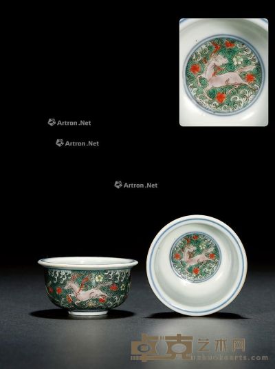 清康熙·三彩海马纹杯 （一对） 口径3.5×6.9cm×2