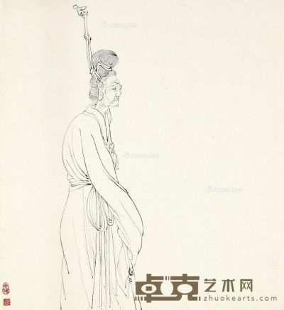 胡也佛 老媪 33×30.5cm