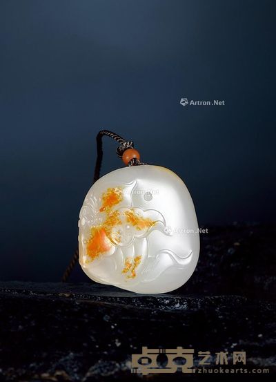 瞿利军 花开富贵 白玉挂件 34×34×11mm;重量22.8g