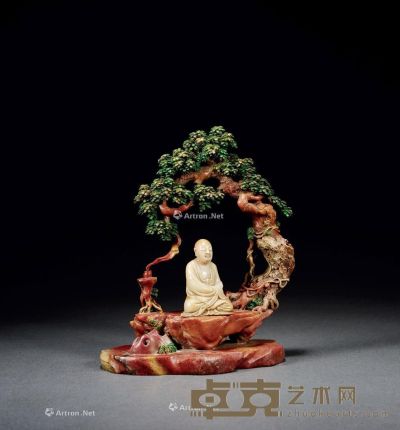 清 寿山石雕罗汉清供摆件 通高：19.5cm
